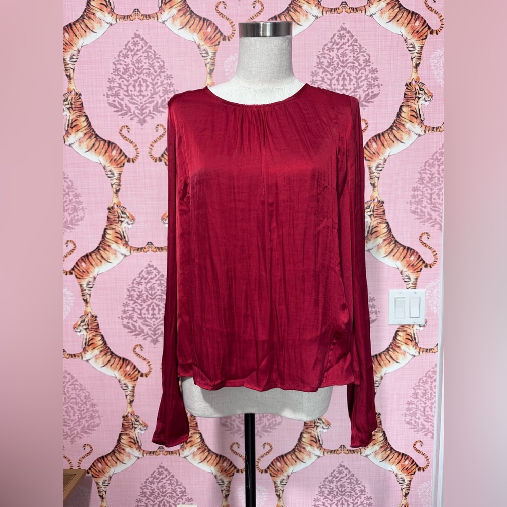 Free People Arabella Blouse Red Black Tie Back Bow NWT - Picture 3 of 5